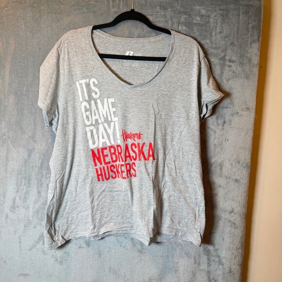 Russell Athletic Tops - Nebraska Huskers Shirt Womens 2XL Gray V Neck Game Day NCAA Tee Plus